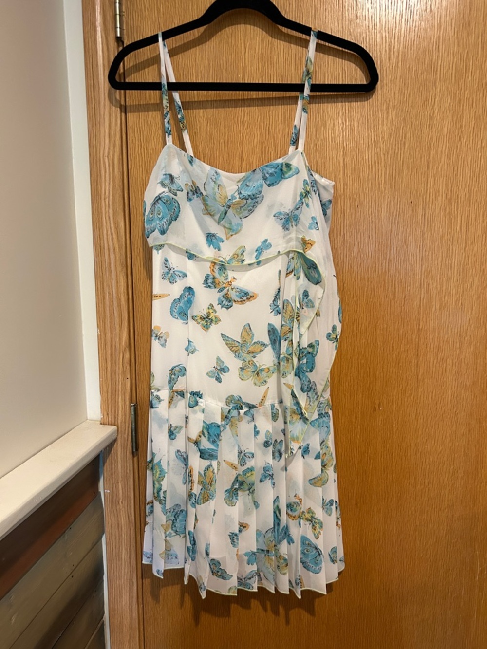 ABS Allen Schwartz White Mini Dress with Blue & Teal Butterfly Print